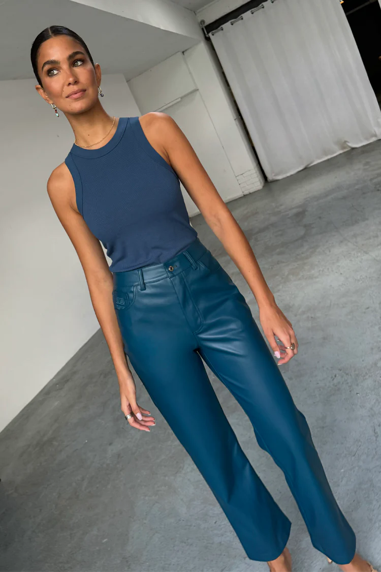 Teal Vegan Leather Trousers