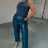 Teal Vegan Leather Trousers