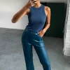 Teal Vegan Leather Trousers