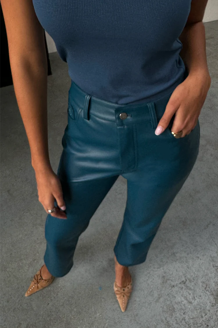 Teal Vegan Leather Trousers