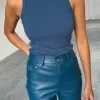 Teal Vegan Leather Trousers