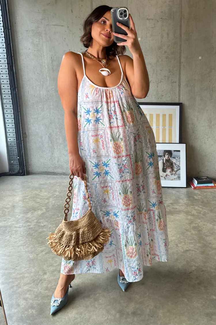 White Island Cross Stitch Maxi Dress