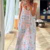 White Island Cross Stitch Maxi Dress
