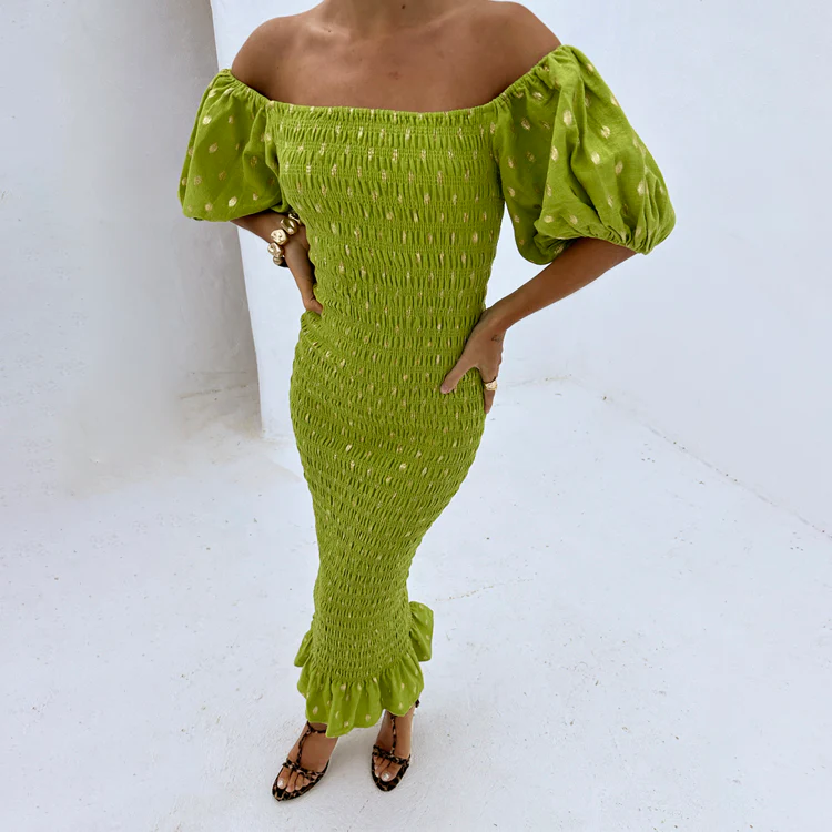 6038-olive-jojo-dress-with-gold-fleck-1.webp Olive Jojo Dress with Gold Fleck