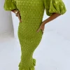 Olive Jojo Dress with Gold Fleck