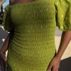 Olive Jojo Dress with Gold Fleck