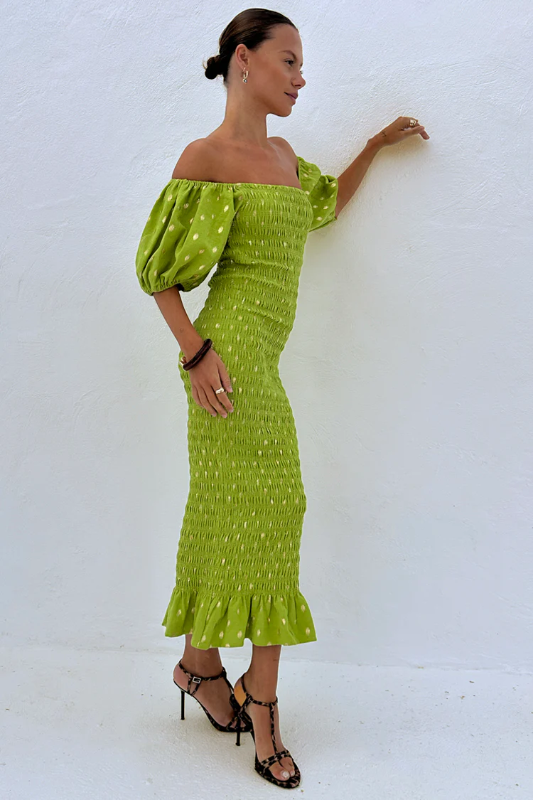 Olive Jojo Dress with Gold Fleck