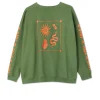Khaki Sweatshirt with Orange Embroidery