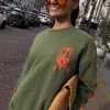 Khaki Sweatshirt with Orange Embroidery