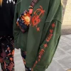 Khaki Sweatshirt with Orange Embroidery