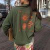 Khaki Sweatshirt with Orange Embroidery
