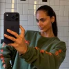 Khaki Sweatshirt with Orange Embroidery