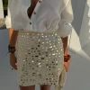 Cream Beaded Mirror Skirt
