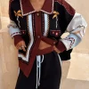 Geometric Knit Cardigan with Embroidery Detail