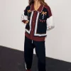 Geometric Knit Cardigan with Embroidery Detail