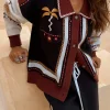 Geometric Knit Cardigan with Embroidery Detail