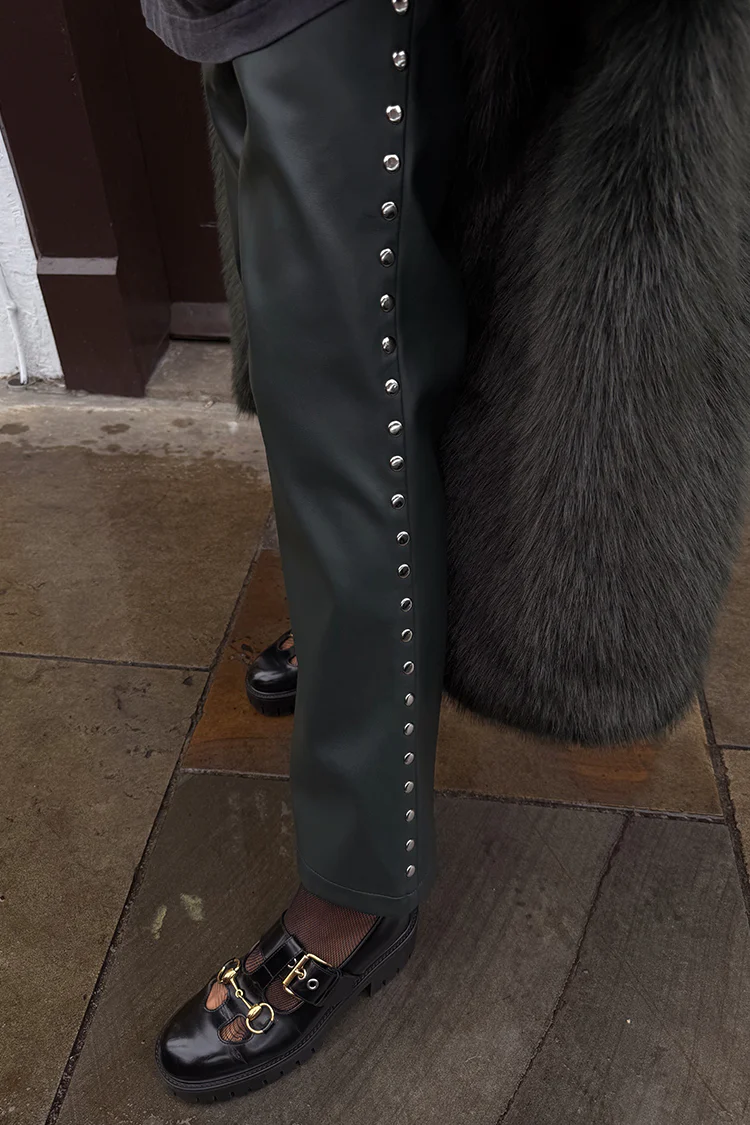 6697-bottle-green-studded-vegan-leather-trousers-4.webp Bottle Green Studded Vegan Leather Trousers