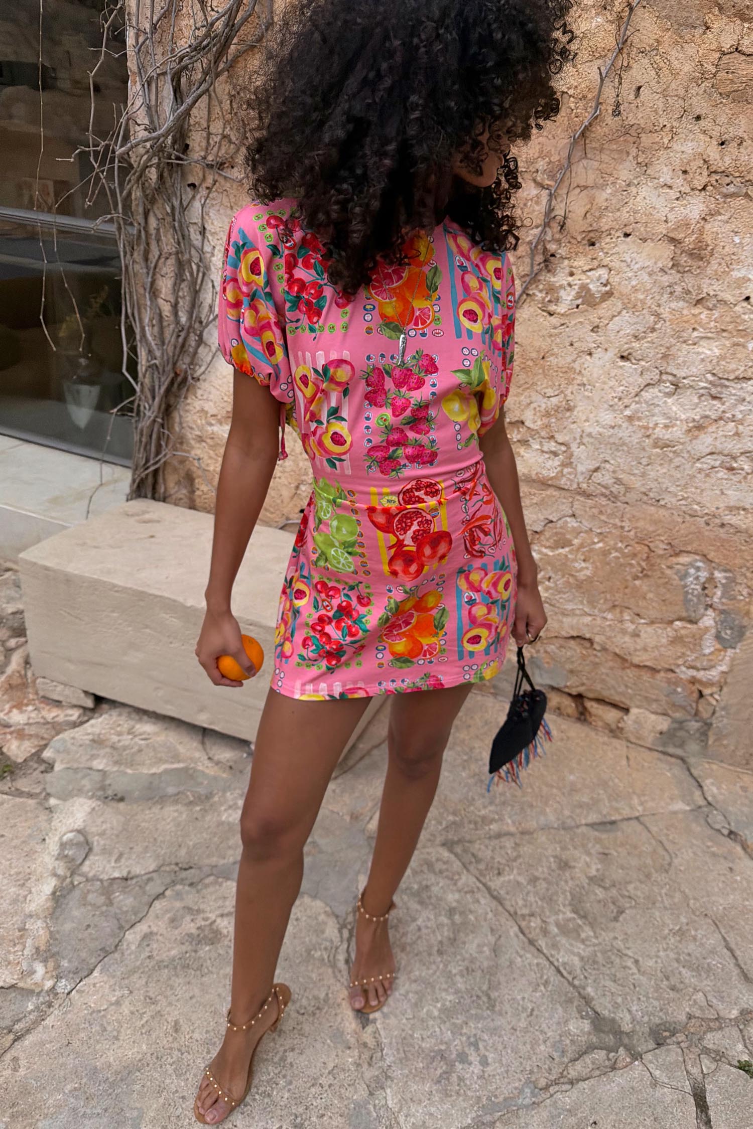 688-pink-fruit-stamps-mini-dress-7.jpg Pink Fruit Stamps Mini Dress