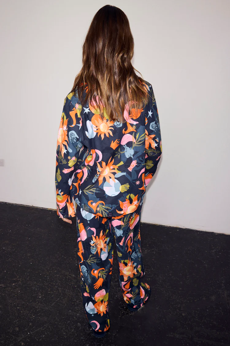 Navy Charm Button Through Pyjamas