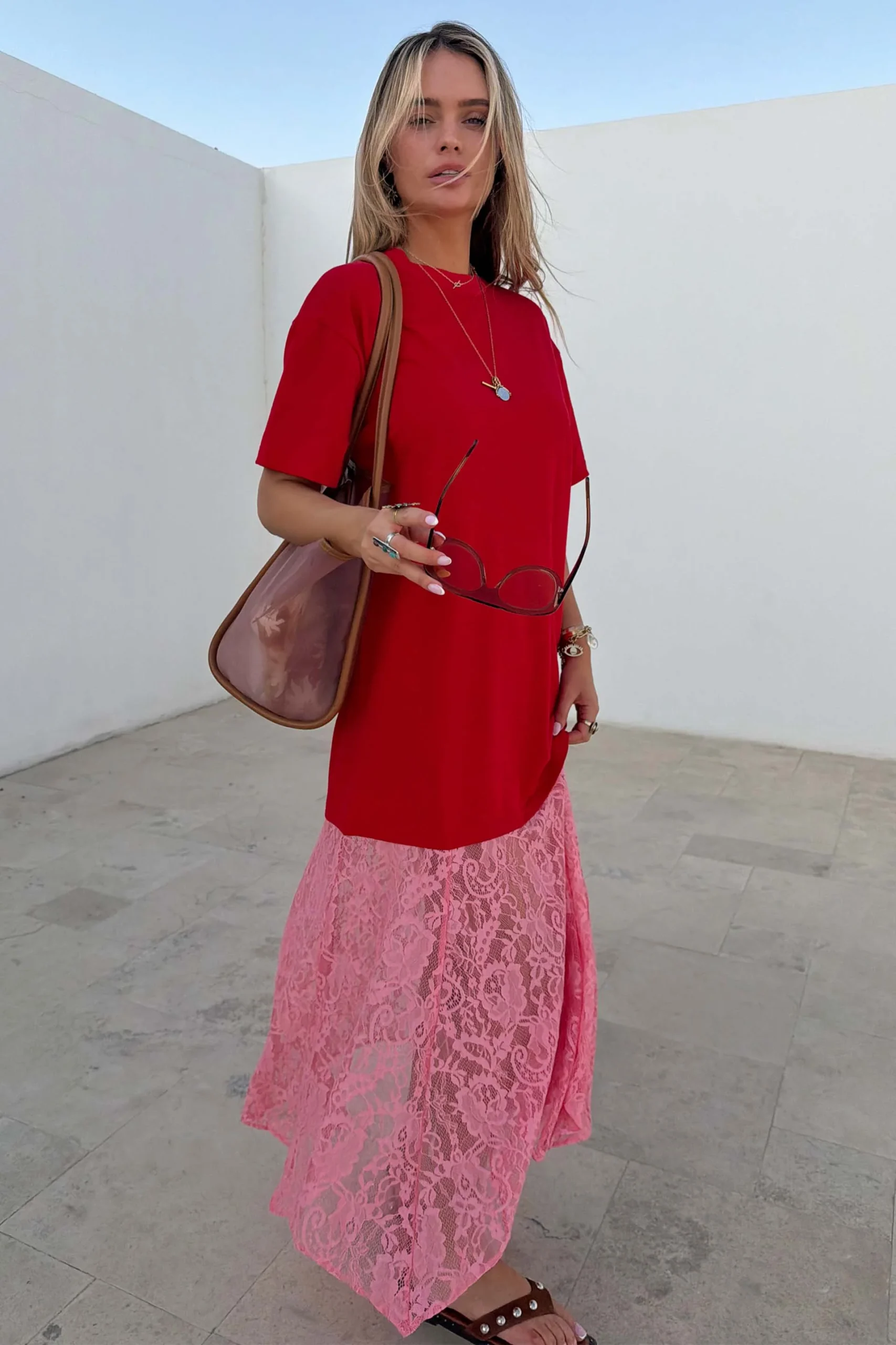 Red and Pink Cara T-Shirt Dress
