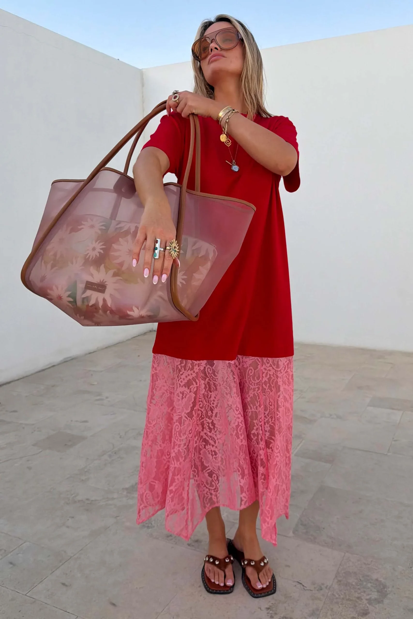 Red and Pink Cara T-Shirt Dress