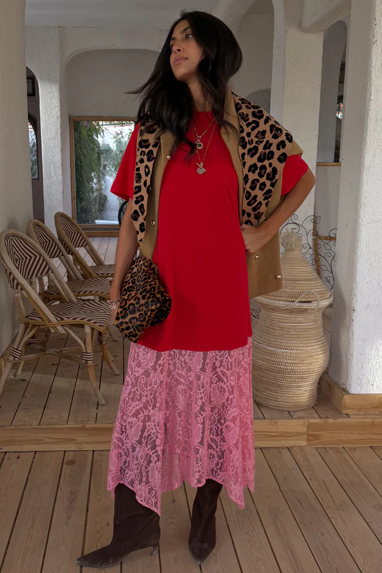 Red and Pink Cara T-Shirt Dress