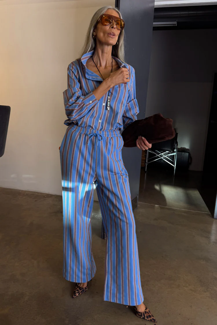Blue Cotton Stripe Jogger