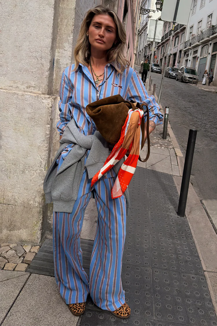 Blue Cotton Stripe Jogger