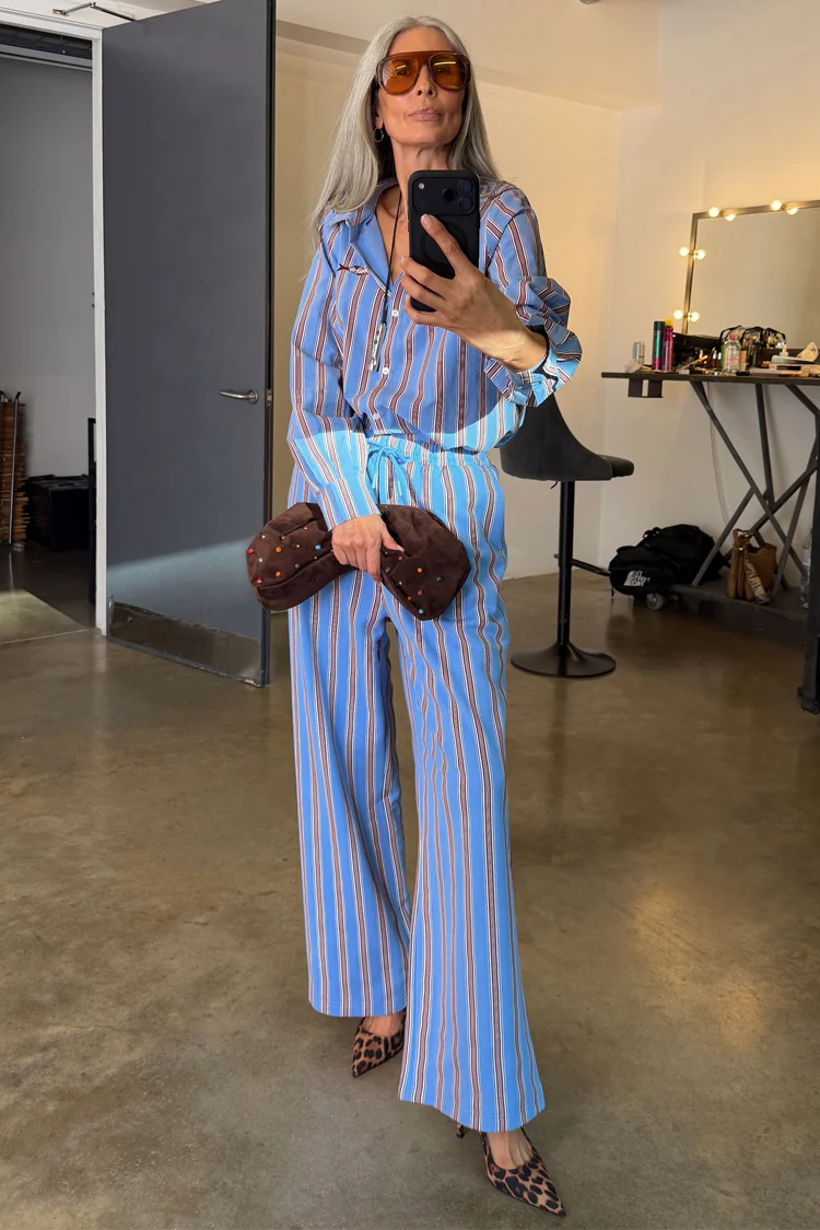 Blue Cotton Stripe Jogger