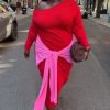 Red and Pink Afia Midi Dress