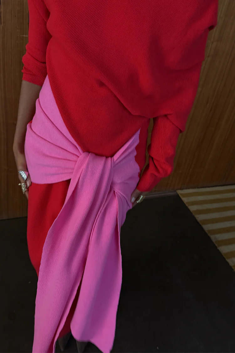 Red and Pink Afia Midi Dress