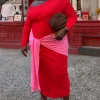 Red and Pink Afia Midi Dress