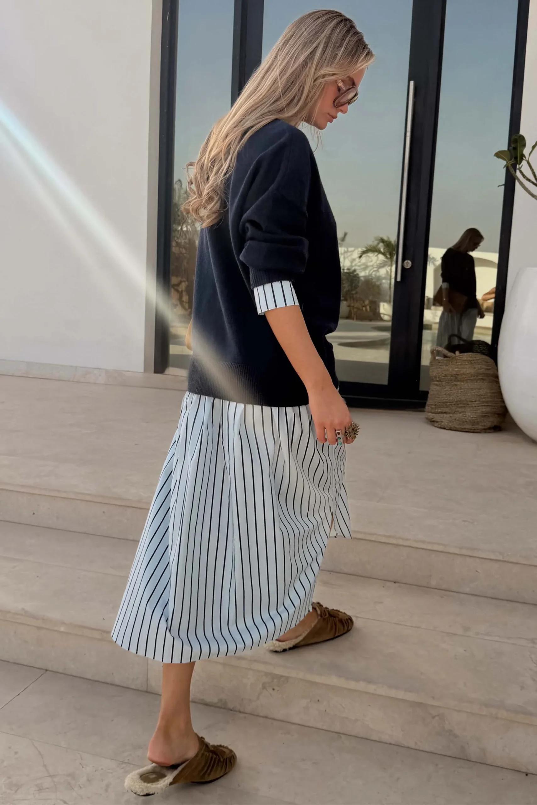 7211-navy-knit-jumper-dress-with-stripe-cotton-skirt-10.webp Navy Knit Jumper Dress with Stripe Cotton Skirt