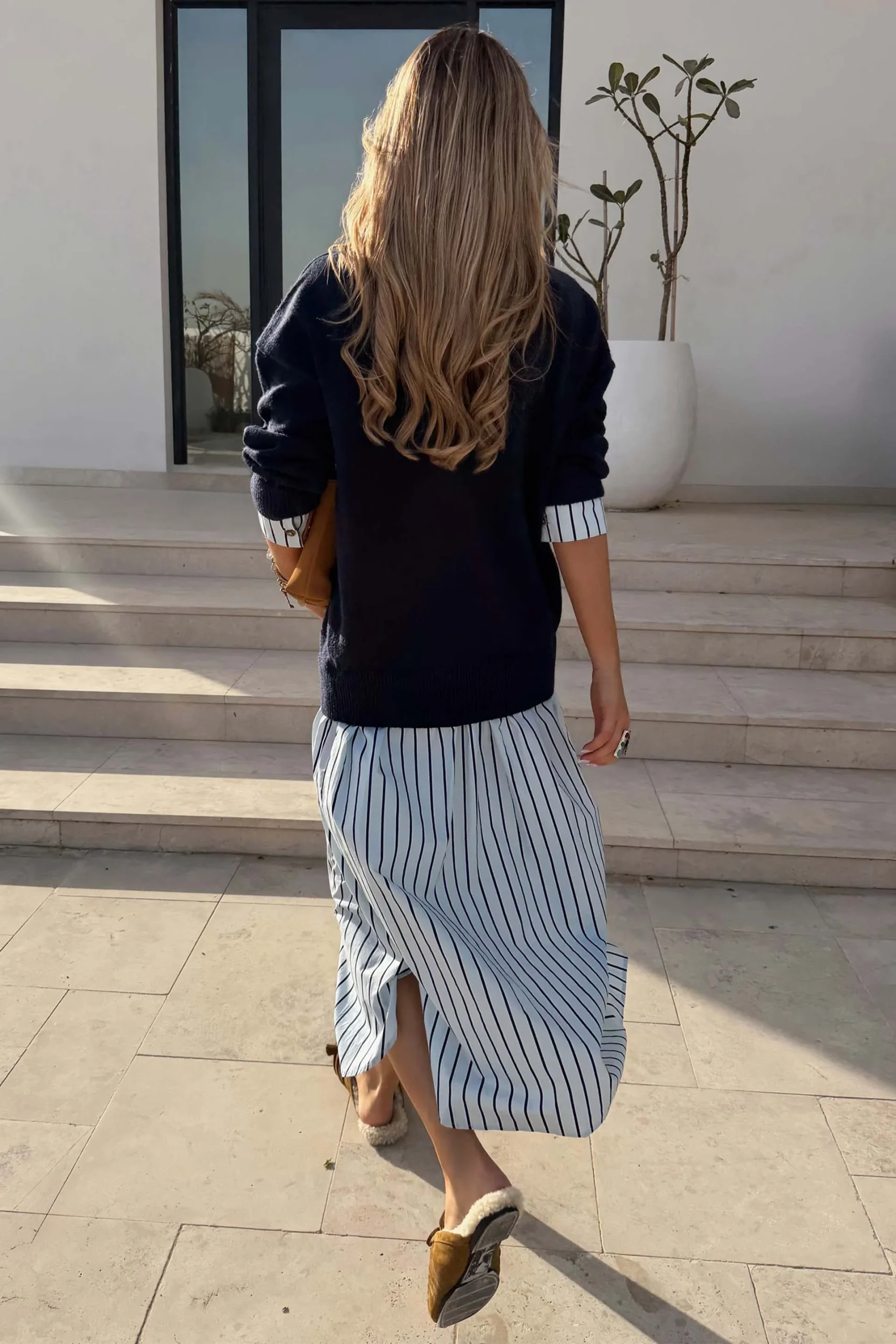 7211-navy-knit-jumper-dress-with-stripe-cotton-skirt-14.webp Navy Knit Jumper Dress with Stripe Cotton Skirt