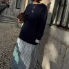 7211-navy-knit-jumper-dress-with-stripe-cotton-skirt-4.webp Navy Knit Jumper Dress with Stripe Cotton Skirt