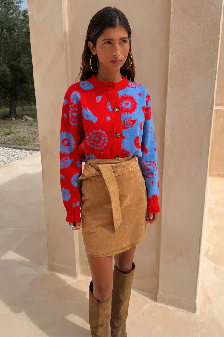 Blue and Red Holly Cardigan