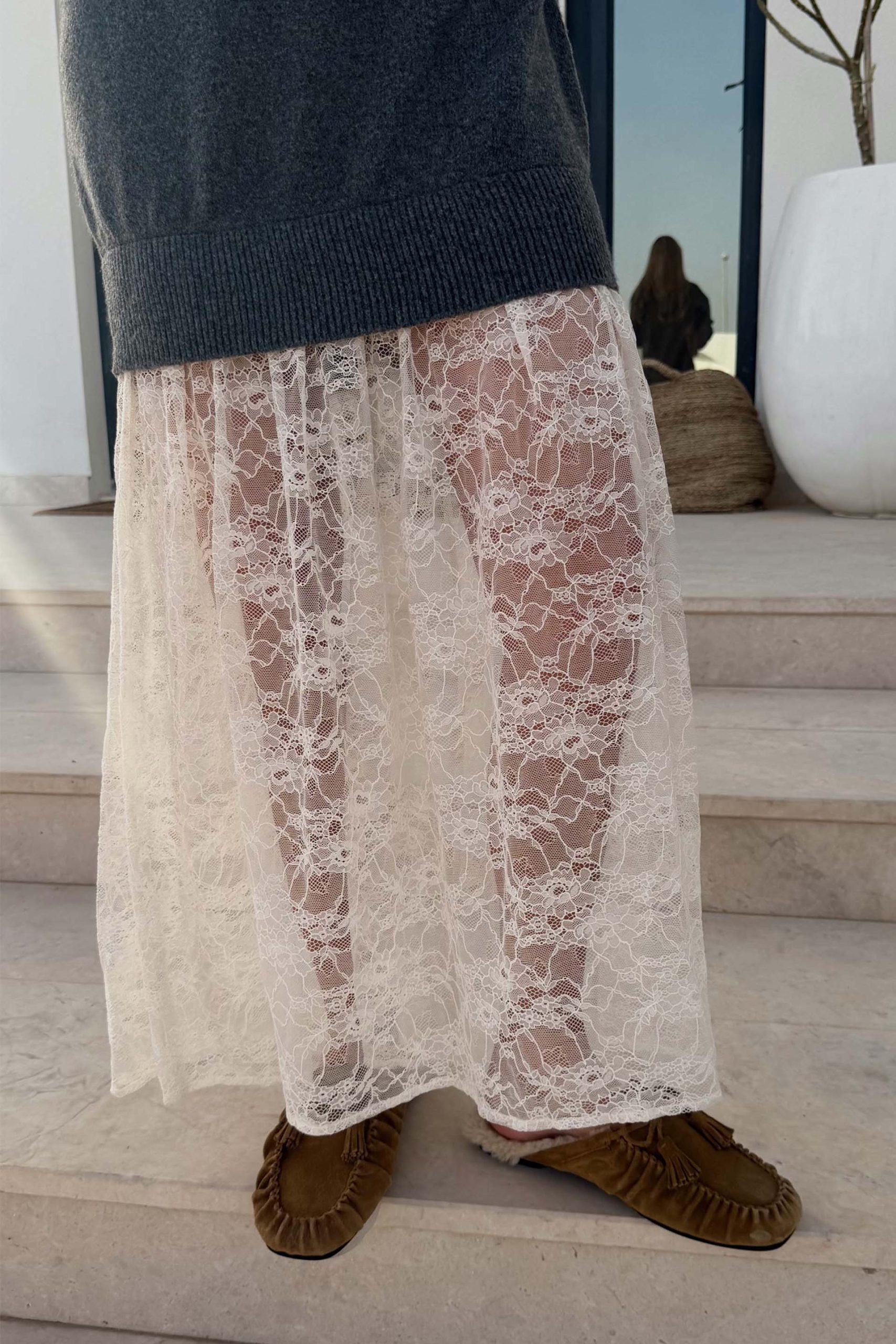 7546-grey-knit-jumper-dress-with-sheer-lace-skirt-4.jpg Grey Knit Jumper Dress with Sheer Lace Skirt