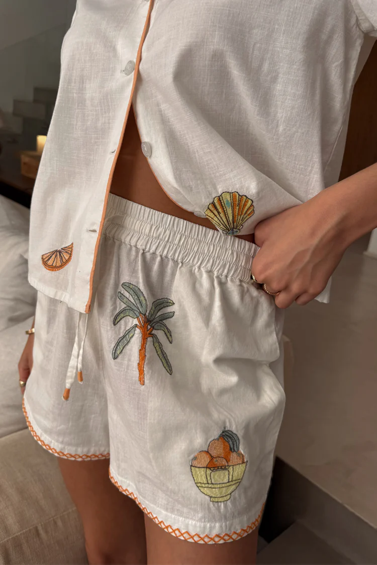 7554-cream-embroidered-button-through-shorts-set-4.webp Cream Embroidered Button Through Shorts Set