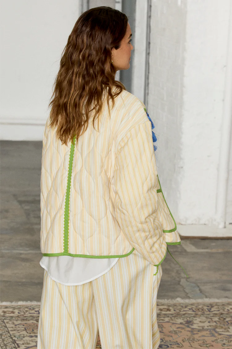 Butter Yellow Stripe Quilted Jacket