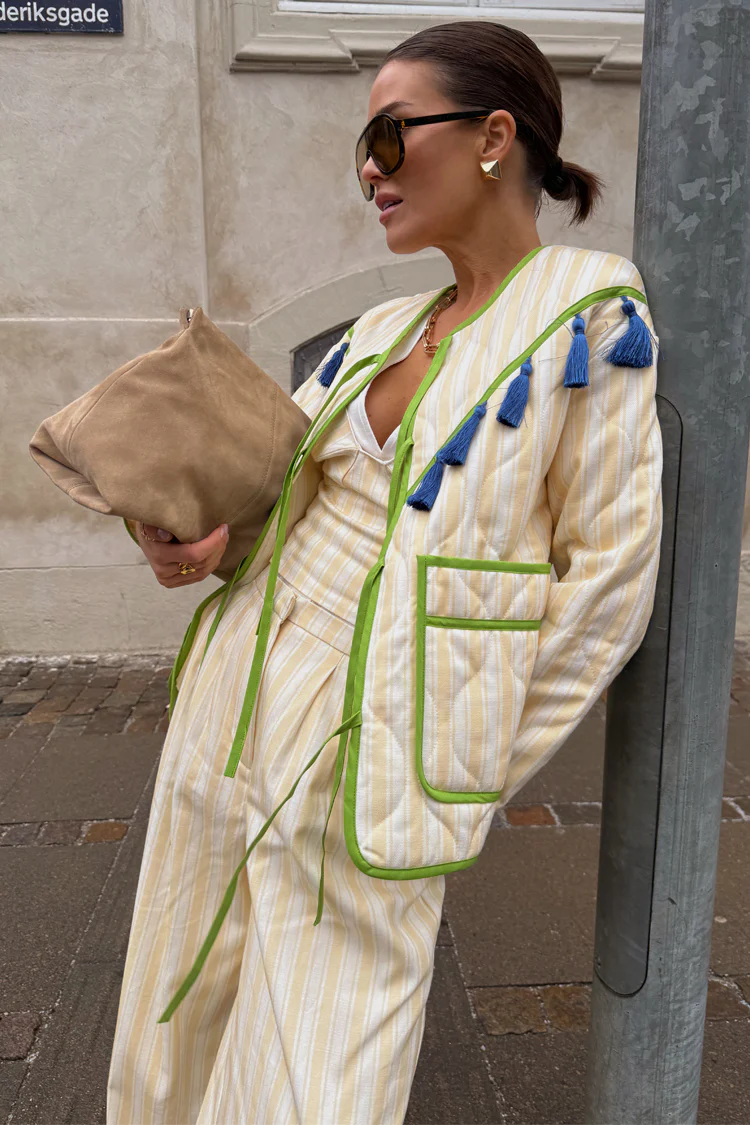 Butter Yellow Stripe Quilted Jacket