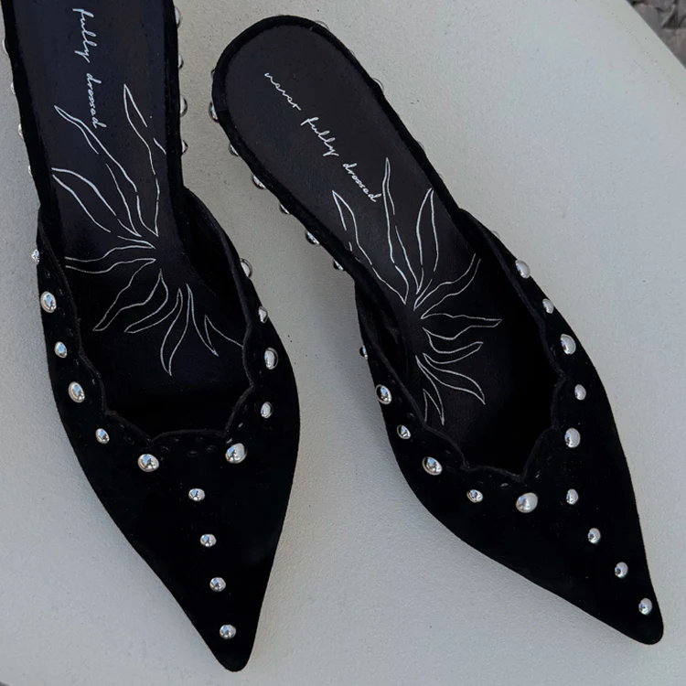 7663-black-suede-mules-with-silver-studs-1.webp Black Suede Mules with Silver Studs