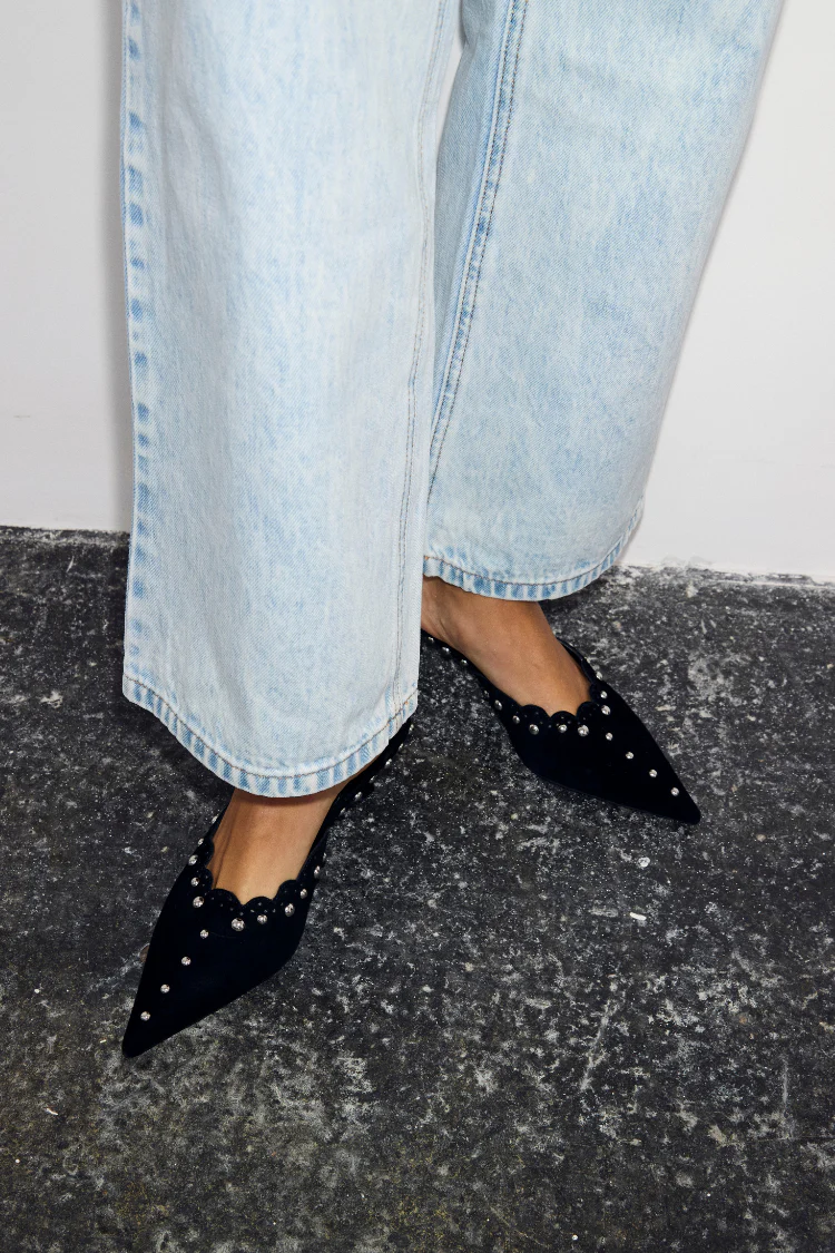 7663-black-suede-mules-with-silver-studs-2.webp Black Suede Mules with Silver Studs