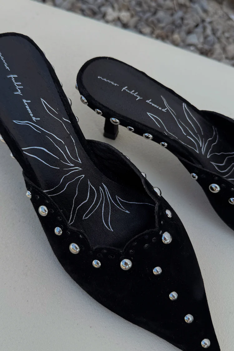 7663-black-suede-mules-with-silver-studs-7.webp Black Suede Mules with Silver Studs