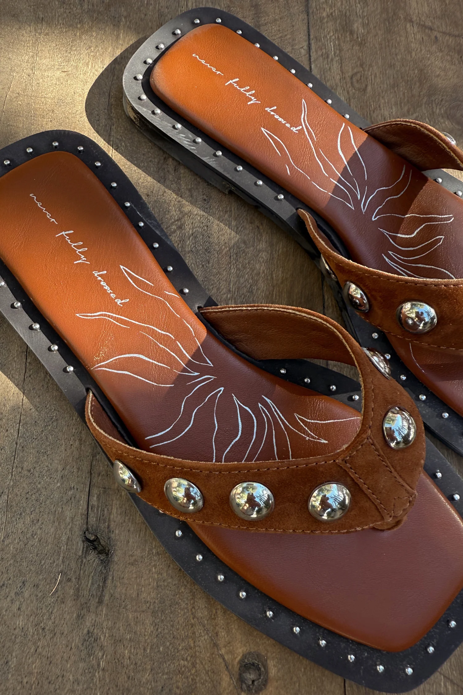 Tan Leather Stud Sandals