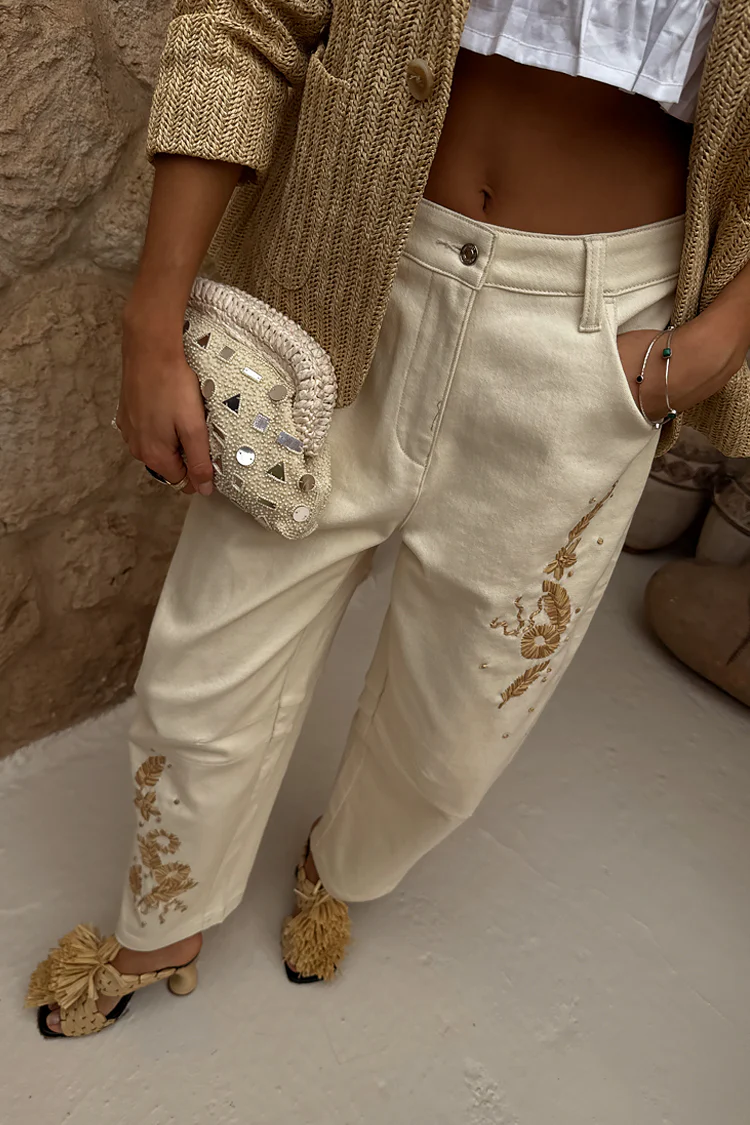 7859-ecru-raffia-palma-barrel-leg-jeans-3.webp Ecru Raffia Palma Barrel Leg Jeans