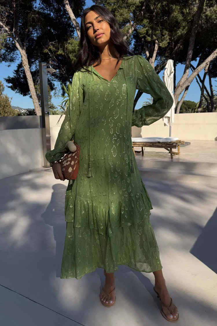 8220-green-jacquard-harmony-dress-petite-2.webp Green Jacquard Harmony Dress Petite