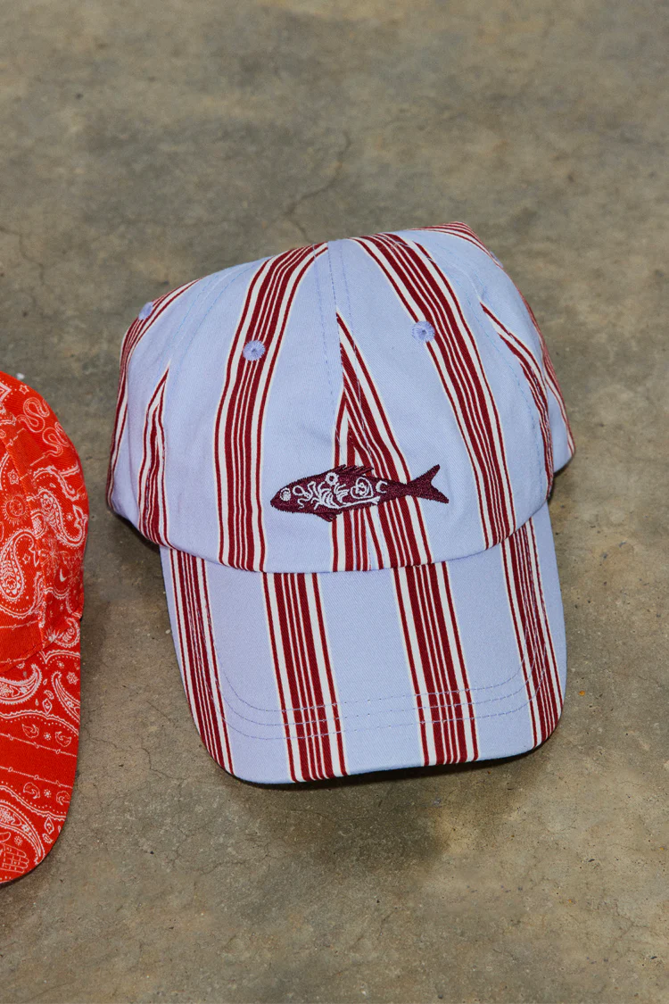 8398-blue-cotton-stripe-cap-with-fish-embroidery-3.webp Blue Cotton Stripe Cap with Fish Embroidery