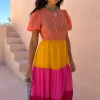 Tiered Orange and Pink Abigail Dress Petite