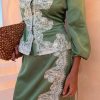 Green Lace Wrap Midi Skirt