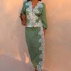 Green Lace Wrap Midi Skirt